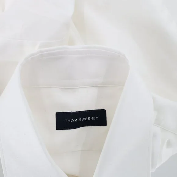 THOM SWEENEY tuxedo shirt mens M/L Cotton Duke of York Formal pleated bib white